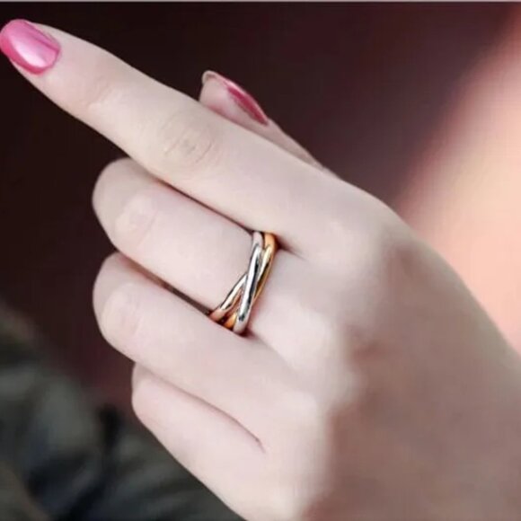 3/$35 Stainless Steel Rose Gold Silver 3 Layered Colourful Circle Ring Jewelry - Picture 5 of 7